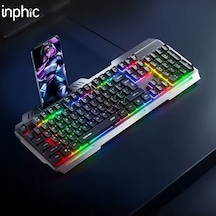 Inphic K2 Usb Kablolu Oyun Klavyesi 104-key Sessiz Oyun Klavyesi Bilgisayar Laptop İçin Cep Telefonu Yerleştirme Alanı
