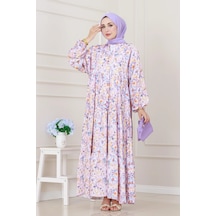 Sevitli Lilyum Çiçekli Elbise-lila-5255 Lila