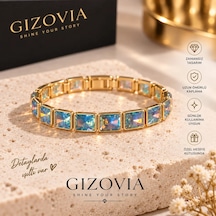 Gizovia Aurora Gold Prenses Kesim Taşlı Bileklik Mavi Altın