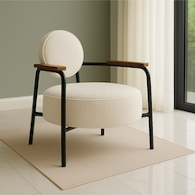Azra Mobilya Venüs Metal Ayaklı Modern Berjer Koltuk - Soft Kumaşlı, Renk Seçenekli, 60x60 Cm - Krem Ekru