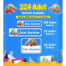 Sevimli Arabalar Temalı Okul Kreş Kişiye Özel İsim Etiket Seti - Model 268 Çok Renkli