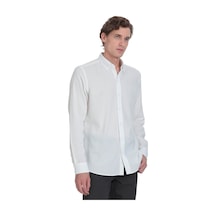 Hatemoğlu Beyaz Comfort Fit Çizgili Düğmeli Yaka 100% Pamuk Uzun Kollu Casual Gömlek