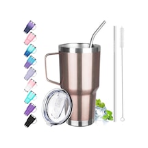30oz Saplı Bardak, Paslanmaz Çelik Yalıtımlı Kapaklı Ve Pipetli Bardak, Çift Duvarlı Vakum Yalıtımlı Kahve Kupası Bardak, Soğuk Ve Sıcak İçin Yalıtımlı Kahve Termal Kupası Gül Altın Çok Renkli