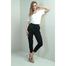 By Saygı Kadın Beli Lastikli Yandan Cepli Havuç Paça Pantolon-40798 Siyah