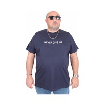 Moc Grande Mocgrande Erkek Büyük Beden Sıfır Yaka Tişört Never Give Up 25140 Lacıvert Lacivert