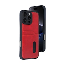 Apple İphone 16 Pro Kılıf Sara Kartvizitli Deri Kılıf - Kırmızı 0.2M-Çok Renkli