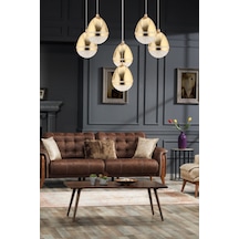 Amaya 6'lı Yuvarlak Gold Damla Başlıklı Modern Salon Led Avize Gold