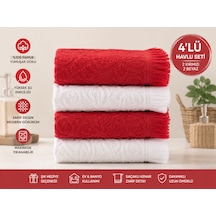 Pamuklu Mutfak Havlusu 4'lü Set 30x50 Cm El Ve Kurulama Havlusu Yumuşak Emici Çok Amaçlı Kırmızı