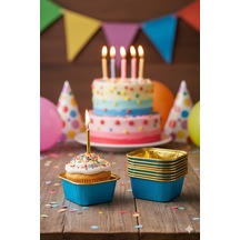Mavi Cupcake Kapsülü İçi Metalize Gold 25'li - Kek Ve Cupcake Sunum Kapsülü Diğer