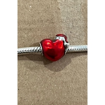 Fubena Kırmızı Noel Şapkalı Kalp Charm Gümüş
