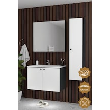 Teta Home Torino 80 Cm Mdf Gövde Membran Kapak Banyo Dolabı Seti + Boy Dolabı Antrasit - Beyaz