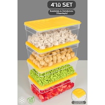 4'lü Derin Buzdolabı Organizer Set Düzenleyici Saklama Kabı Mikrodalga Difriz Kabı 2500 ML Sarı