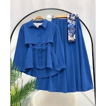 Lovie Moda Kadın Parça Detaylı Etekli Takım Mavi