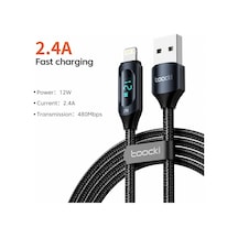 Toocki Led Ekran Usb Kablosu İphone Uyumlu 14 13 12 11 Pro Max Hızlı Şarj Cihazı Şarj 2.4a Black 1m Diğer