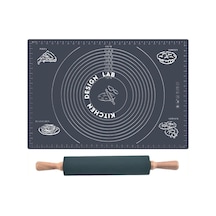 Gri 45x65 Cm Silikon Hamur Açma Matı Ve Siyah Dönerli Merdane