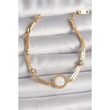 Mey İthalat 316l Çelik Gold Renk Yassı Zincir Model Zirkon Taş Detaylı Beyaz Mineli Madalyon Model Kadın Bileklik - Özel Seri Meyeb67a216b79272e41c0f06b596 Altın