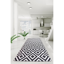 Black White Djt 100X150 Cm Kaymaz Taban Yolluk Halı