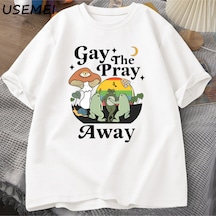Flood Of Style Pray Uzakta T Shirt Kadın Erkek Ay Kurbağa Lgbtq T-shirt Aşkk Baskılı Beyaz