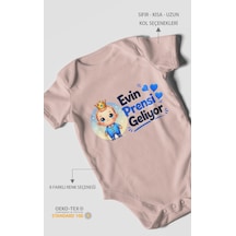 Morivokids Evin Prensi Geliyor Kısa Kollu Bebek Body %100 Pamuk Pastel Pembe