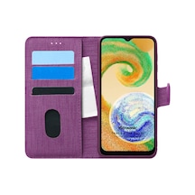 Samsung Galaxy A04 İçin Kılıf Fabric Book Wallet Mor Galaxy A04 İle Uyumlu Kılıf - Mor Çok Renkli