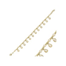 5,5 Mm Dorikalı Sallantılı Doğal İnci Bileklik Gold Sarı Altın