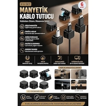 6'li Manyetik Kablo Tutucu Seti - Yapışkanlı Kablo Düzenleyici Organizer Usb, Type-c, Lightning, Hdmı Uyumlu Masa Genel