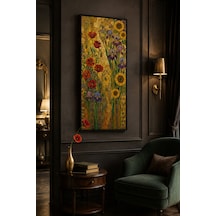 Gustav Klimt Çiçek Bahçesi Ahşap Tablo Uv Baskı Siyah Çerçeveli 25x60 Cm Dikey Lüks Sanatsal Dekorasyon