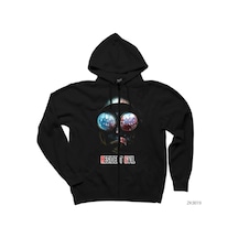 Resident Evil Gas Mask Siyah Fermuarlı Kapşonlu Sweatshirt Siyah