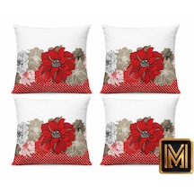 Kırlent 8 4'lü Dekoratif Kırlent Kılıfı Seti 45x45 Cm Kırmızı Çiçek Desenli Modern Salon Ve Koltuk Yastık Kılıfı Gizli Fermuarlı Çok Renkli