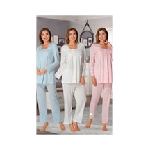 Effortt Kadın Ekru Lohusa Pijama Takımı 7012 Ekru