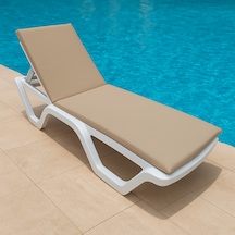 Delux Şezlong Minderi Sunbed Kumaş 180x55x5 Cm Yıkanır Silinir Fermuarlı Arkası Kuşaklı Krem