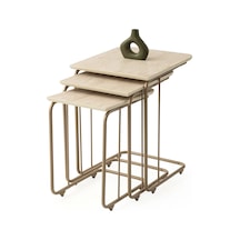 Dikdörtgen Ahşap Mermer Desenli 3 Lü Zigon Sehpa Metal Ayaklı Sidon Sidon