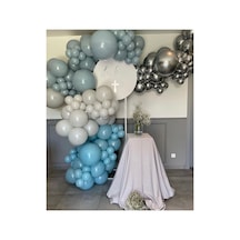 Krom Gümüş Mavi Cam Gri Ve Duman Balon Zinciri 100 Adet Mix