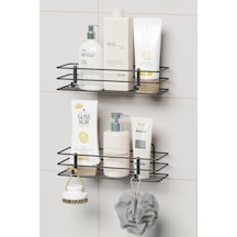 Yapışkanlı 2 Li Set Banyo Rafı Duş Şampuanlık Duvar Düzenleyici Organizer Siyah
