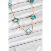 Tua Moda 316l Çelik Zincir Gold Buz Mavisi Renk Yonca Kolye Mavi