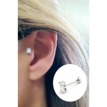 Pırlanta Parlaklığında Baget Zirkon Taşlı 925ayar Gümüş Tragus Helix Piercing Gümüş