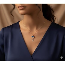 925 Ayar Kişiye Özel Doğum Taşlı Harfli Kedi Kolye.rose.gold.rodaj Kedi Gümüş