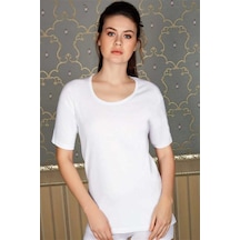 Aria S Closet Pamuklu Ribana Giş Yaka Kısa Kol Fanila T-shirt Beyaz