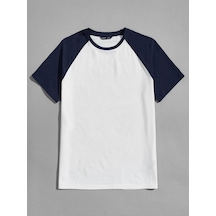 Oversize Lacivert Beyaz T-shirt - Reglan Kol Unisex Rahat Kalıp Lacivert Beyaz