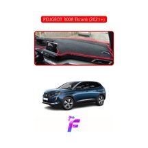 Peugeot 3008 Ekranlı 2021+ Uyumlu Torpido Örtüsü Yansıma Önleyici Koruma Kolay Montaj J15 Kırmızı