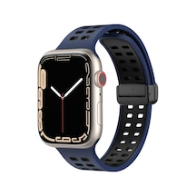 Manyetik Kat Toka Kare Delikleri Silikon İzle Kayış, iOS Uyumlu Watch Serisi 9 & 8 & 7 41mm / Se 3 & Se 2 & 6 & Se & 4 40mm / 3 & 2 & 1 38mm