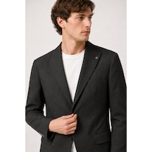 Bihan Store Erkek Kendinden Dokulu Sivri Yaka Tek Düğmeli Klasik Blazer 6 Drop Ceket 1993-01-siyah