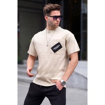 Madmext Bej Bisiklet Yaka Cep Detaylı Tişört 6091-bej Bej