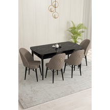 Rovena Olbia Siyah Mermer Desen 80x132 Açılabilir Mutfak Masası Takımı 4 Adet Sandalye Cappuccino 1400