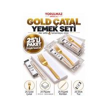 Lüks Gold Çatal Yemek Seti 25 Kişilik 33 33 Cm Garson Katlamalı Peçete, Poşetli Kürdan Ve Stick Tuz