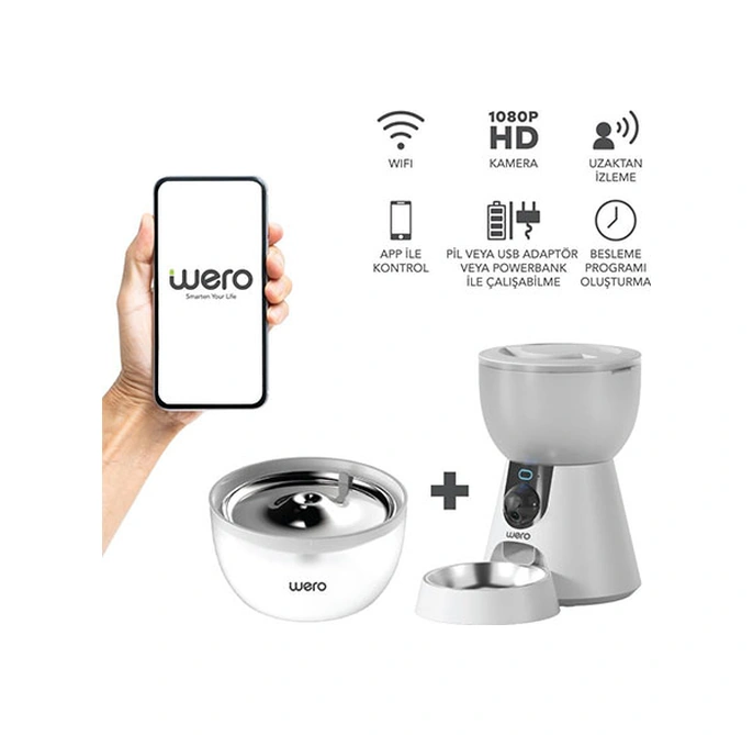Wero 2in1 Kameralı, Wi-fi Destekli Akıllı Otomatik Kedi & Köpek Mama Ve Su Kabı Seti 252-51009.01