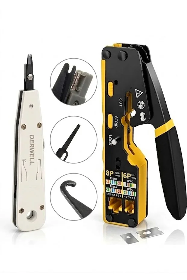 Yeni Nesil Ez Rj45 Pense 8p8c Utp Sıkma Pensesi Rj11 Rj12 Pense + Krone Bıçağı Kep Kep Crimper Çakma Network Seti