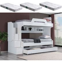 Ranza, İnci Yavrulu Ranza 3lü Beyaz Ranza + 3 Adet Comfort Yatak 90 x 190 CM