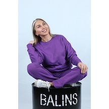 Kadın 2 İplik Şardonlu Sweat Mor