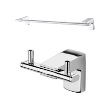 Ahlez Premium Ikili Bornoz Askılık Uzun Havluluk 47Cm Ikili Set Krom